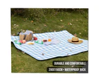 Blue and White Checker Picnic Blanket Extra Large Soft Rug Waterproof Mat Outdoor Camping Faux Linen - Blue and White Checker