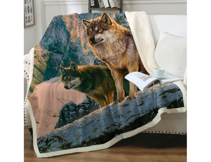 Throws Couples Size: 200cm x 200cm Nature Wildlife Art Wolf Couple in Sunset