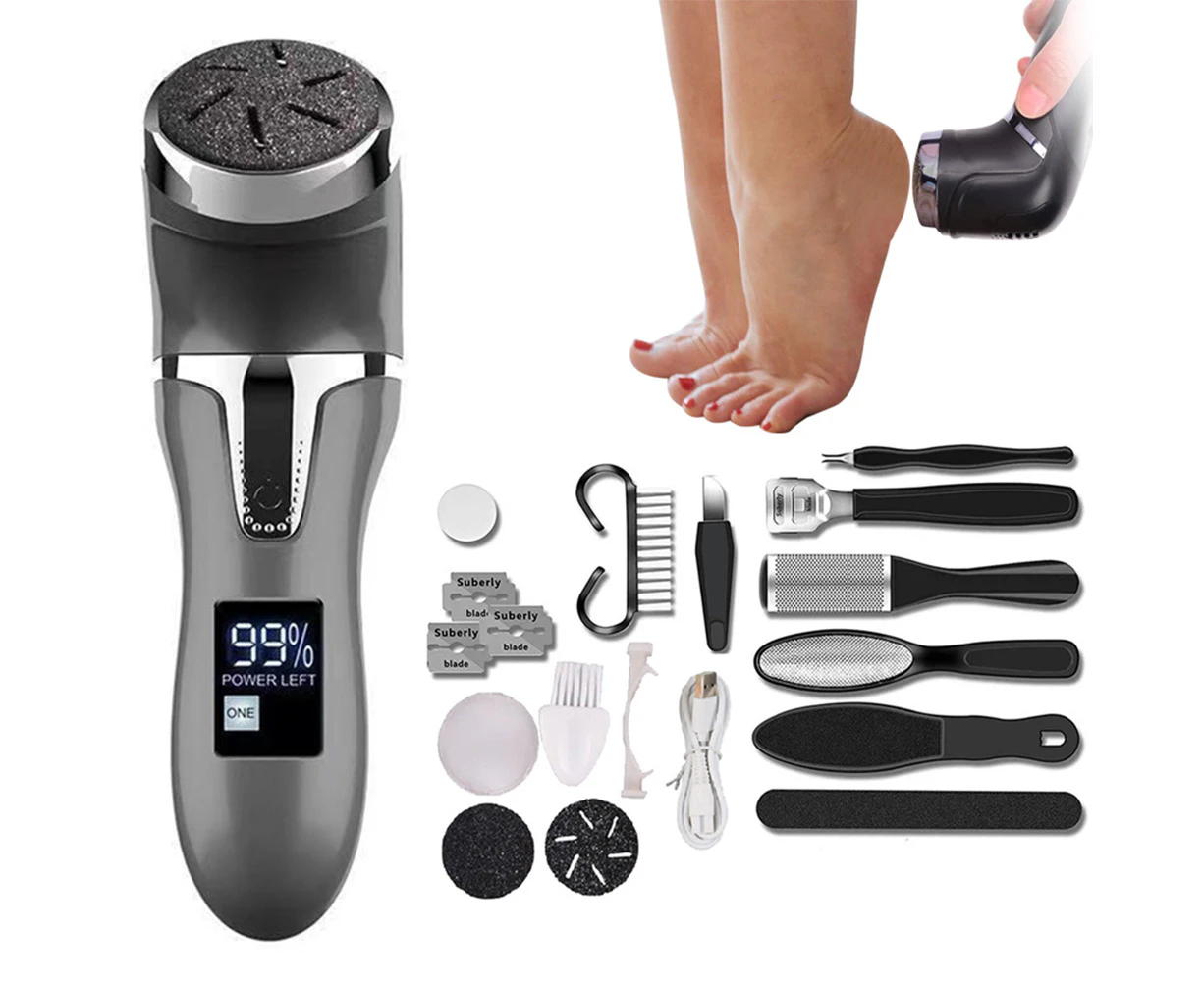 Rechargeable Electric Foot File Pedicure Sander Waterproof 2 Speeds Foot Callus Kit - Black