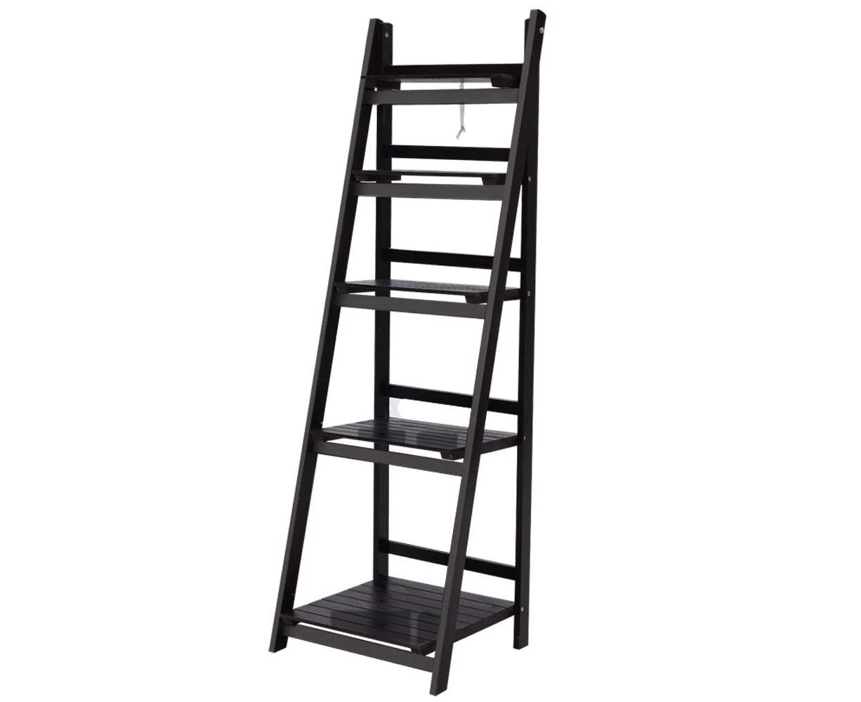 Display Shelf 5 Tier Wooden Ladder Stand Storage Book Shelves Rack Coffee