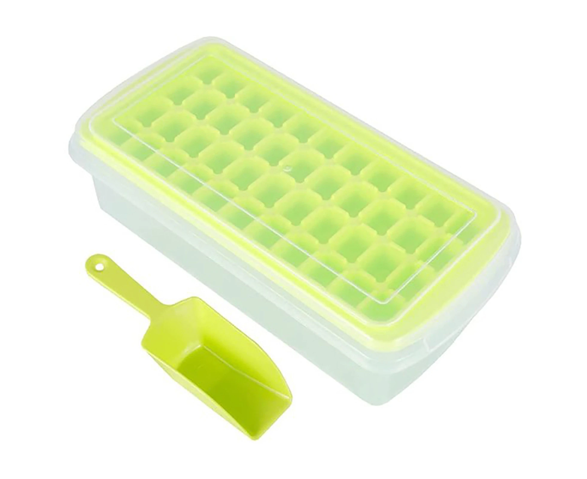 Mbg Ice Cube Tray Mold with Scoop Double Layer PP 44 Grids Prevent Odor Ice Tray Mold for Cocktail-Green - Green