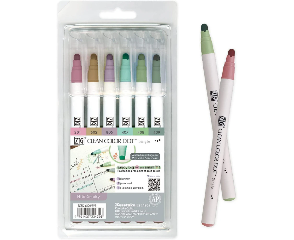 ZIG Clean Colour Dot Single 6 colour set Mild Smoky