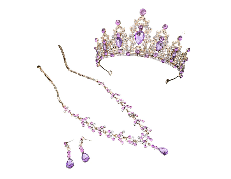 3Pcs/Set Attractive Tiara Crown Unfading Wedding Bride - Light Purple