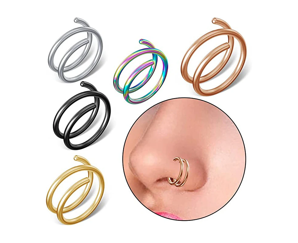 5pcs spiral nose ring - steel + black + color + gold + rose gold