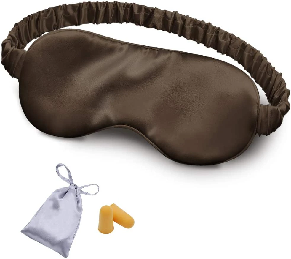 Silk Sleep Mask Eye Mask Blindfold with Double Layer Silk Filling and Elastic Strap for Full Night's Sleep, Travel and Nap, Eye Cover Eyeshade - Chocolate