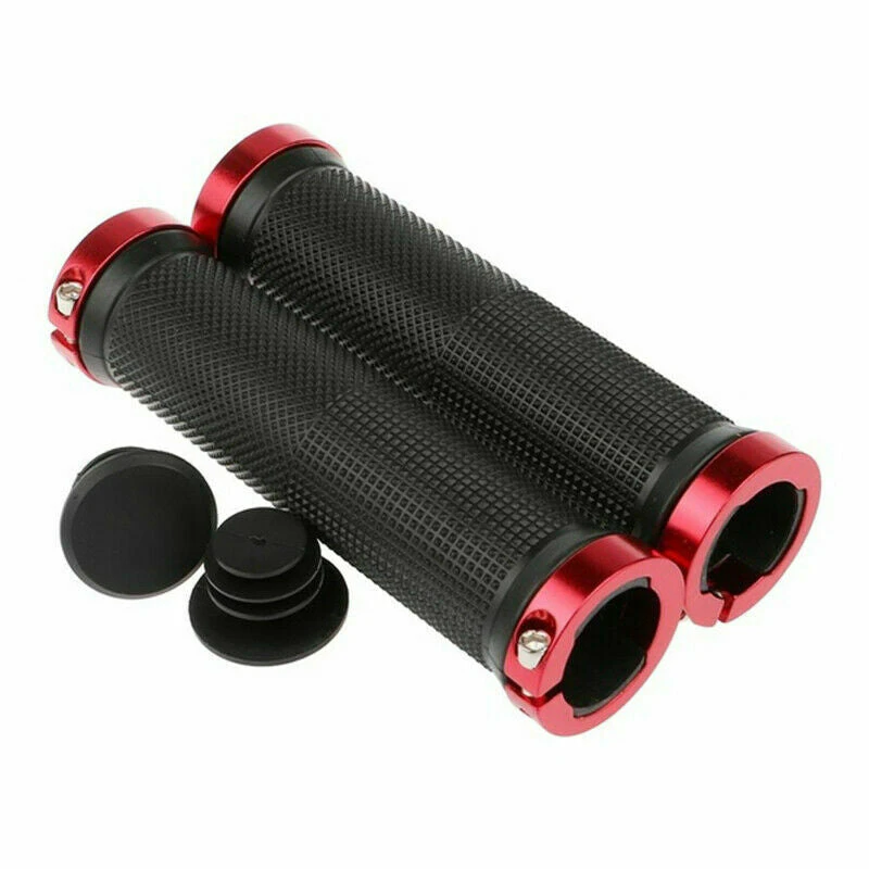 1Pair Double Locking Bicycle Handlebar Grips MTB Mountain Bike Cycling - Red