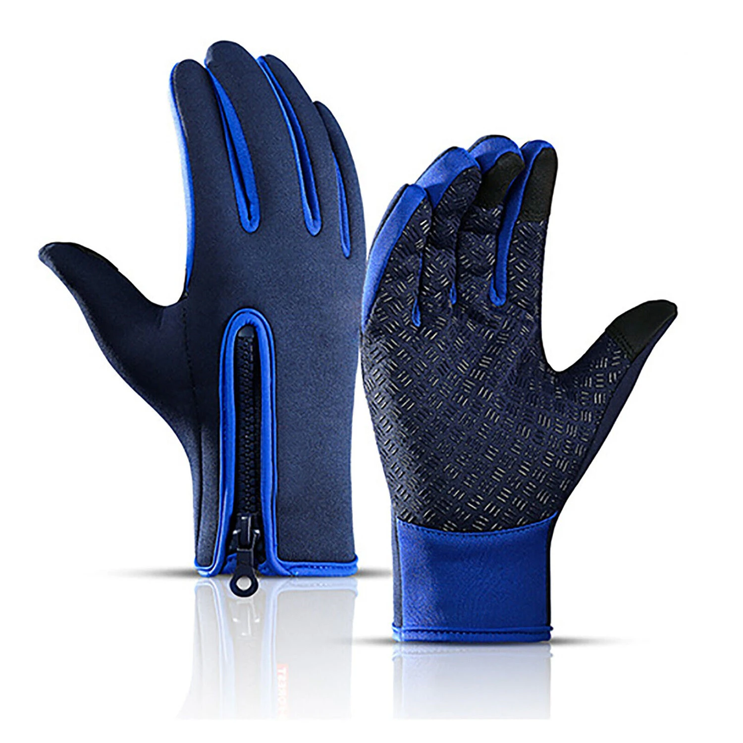 Dark Blue Bike Cycling Gloves Touch Waterproof Full Finger Winter