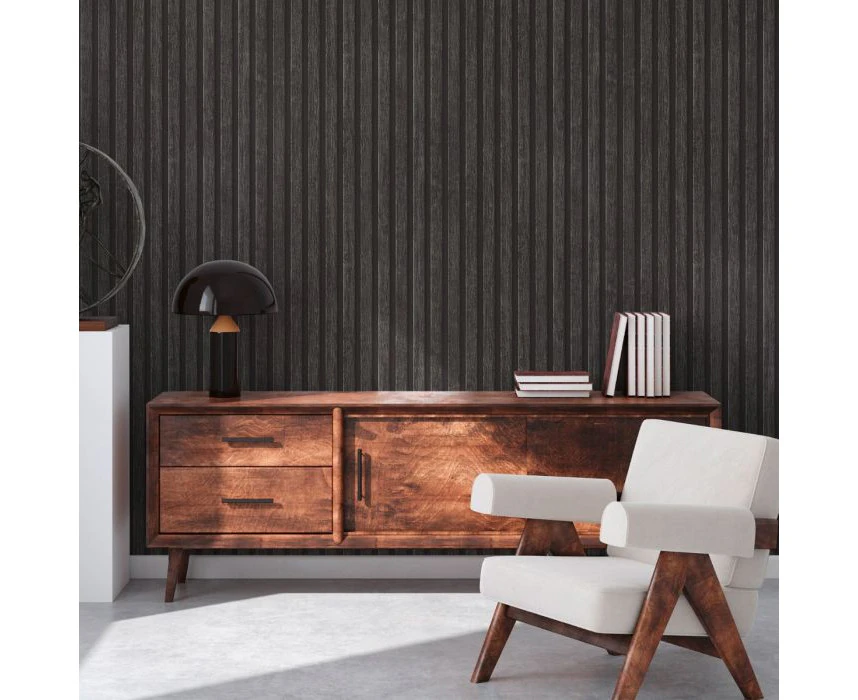 AS Creation Wood Slats Wallpaper Charcoal