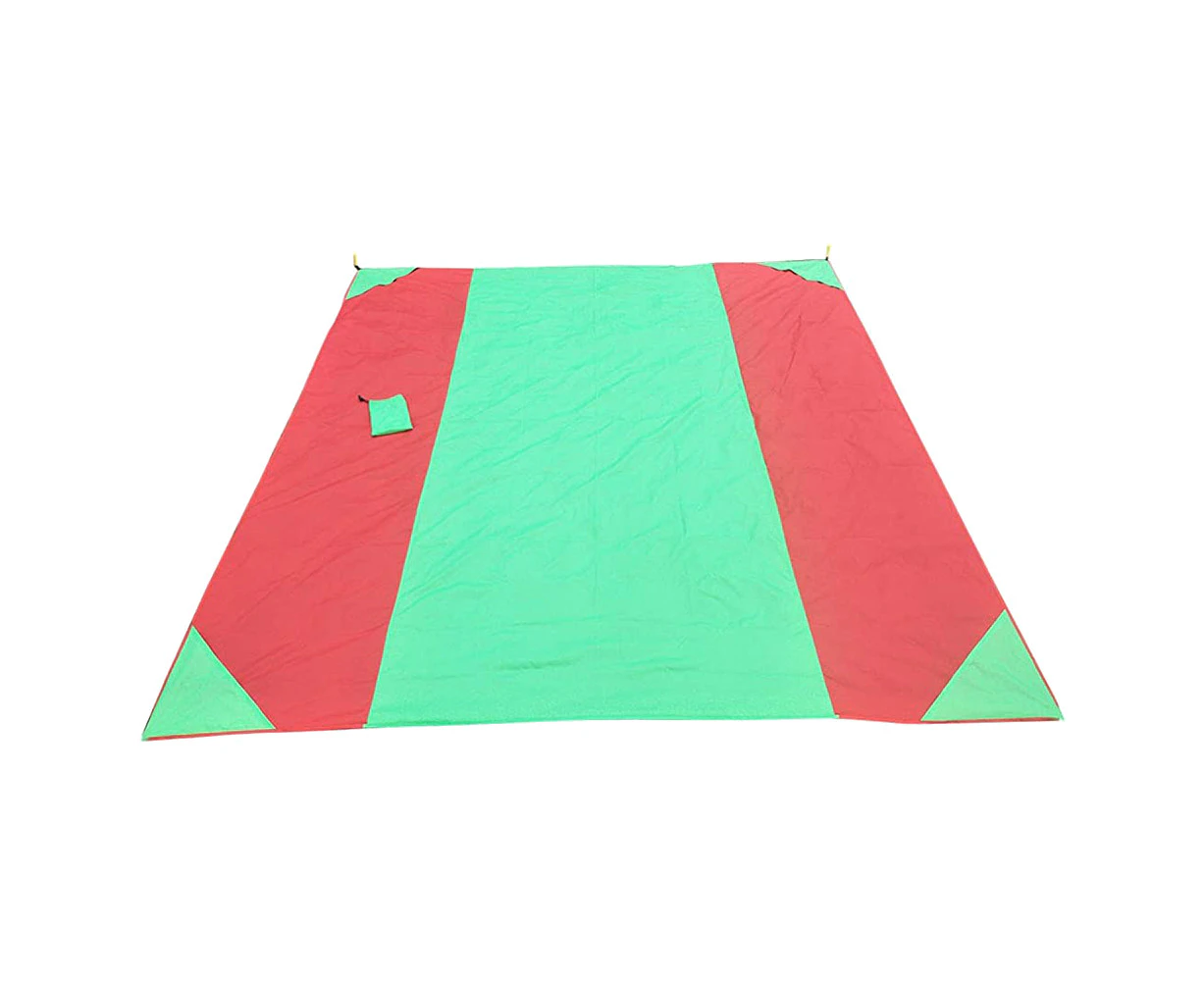 Color Block Waterproof Folding Outdoor Picnic Blanket Camping Beach Cushion Mat - L Green + Red