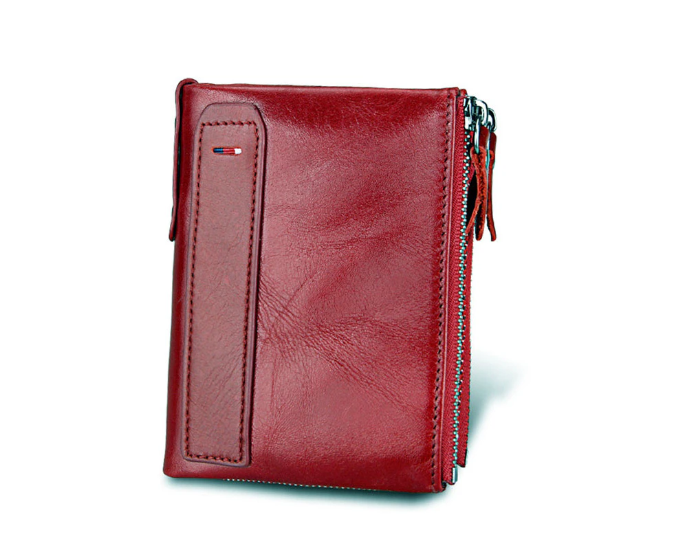 Hot!!! Genuine Leather Women Wallet Purses Coin Purse Female Small Portomonee Bifold Rfid Wallet Lady Purse For Men Money Bag—Red