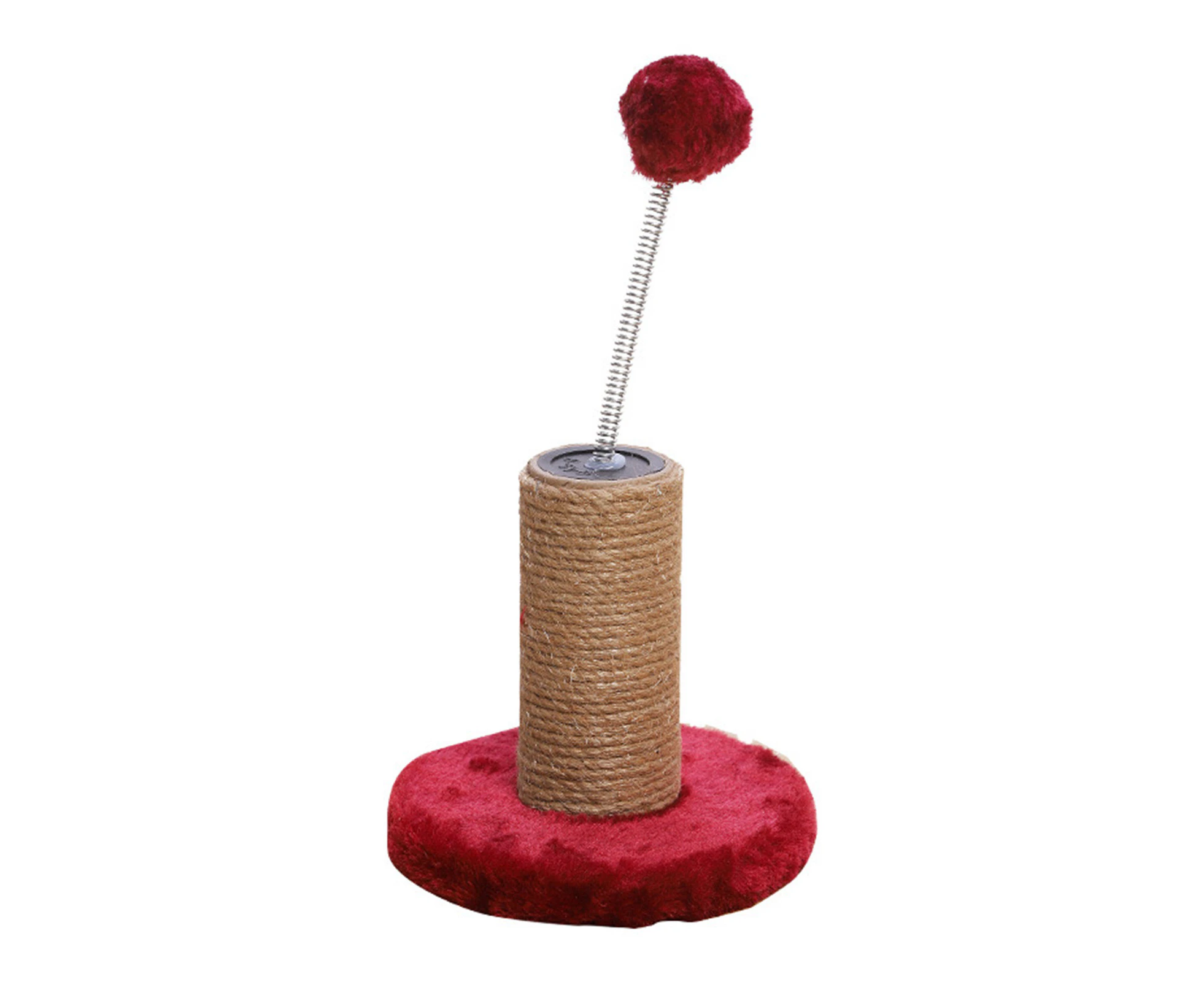 Gotofar Kitten Scratch Toy Spring Cat Teaser Ball Grinding Claw Pet Toy Cat Scratching Post Sisal Toy Cat Supplies - Red