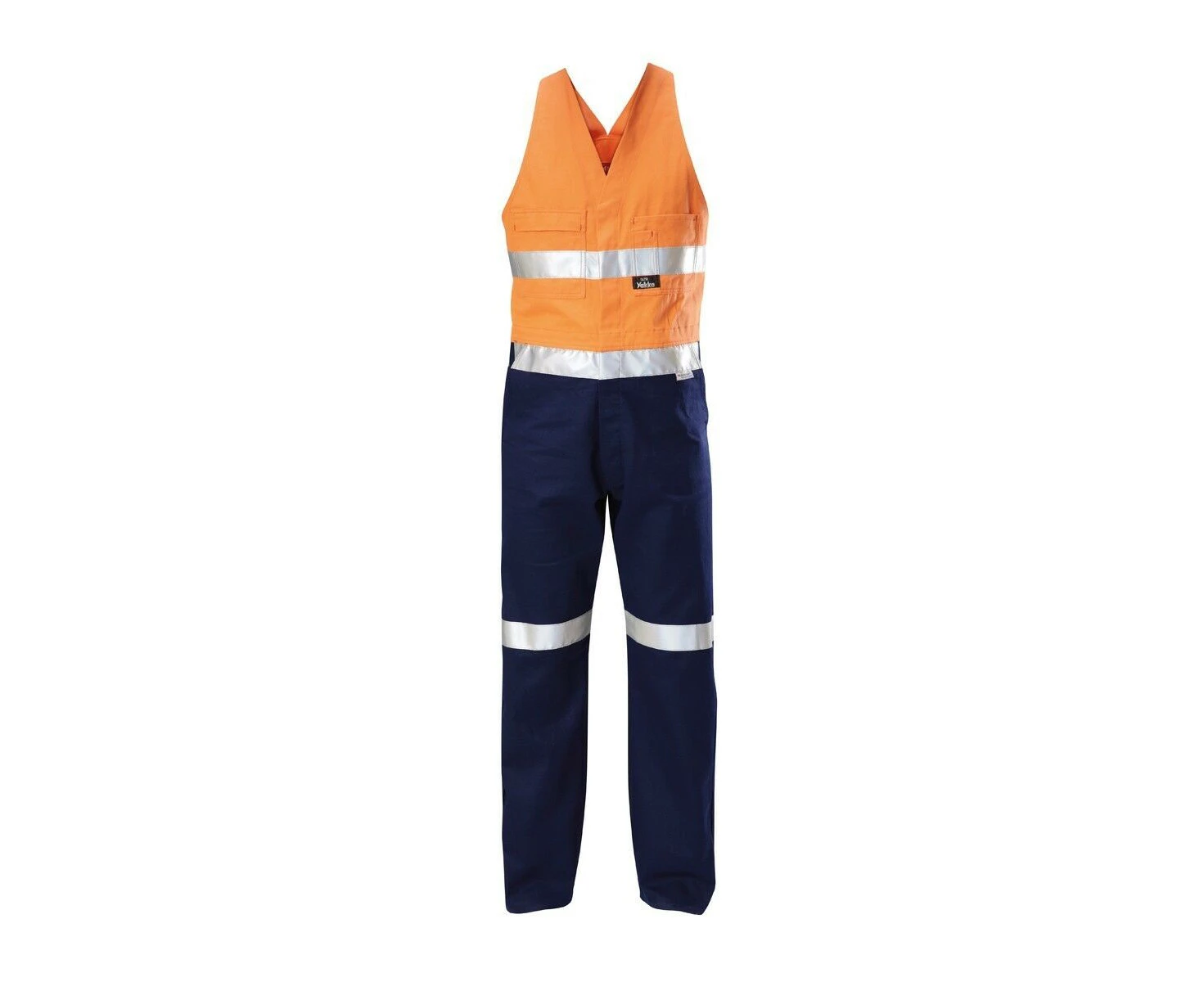 Mens Hard Yakka Hi-Vis 2 Tone Cotton Drill Action Overalls Work Taped Y01055 - ONA - Orange & Navy