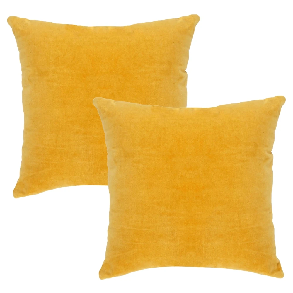 SoftTouch Cotton Velvet Cushion 2 Pce 45cm x 45cm Yellow Cushions