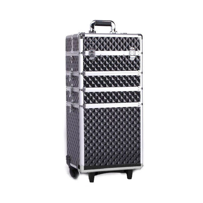 7 in 1 Portable Cosmetics Beauty Hairdressing Makeup Trolley Carry Bag Case Box - Diamond Black