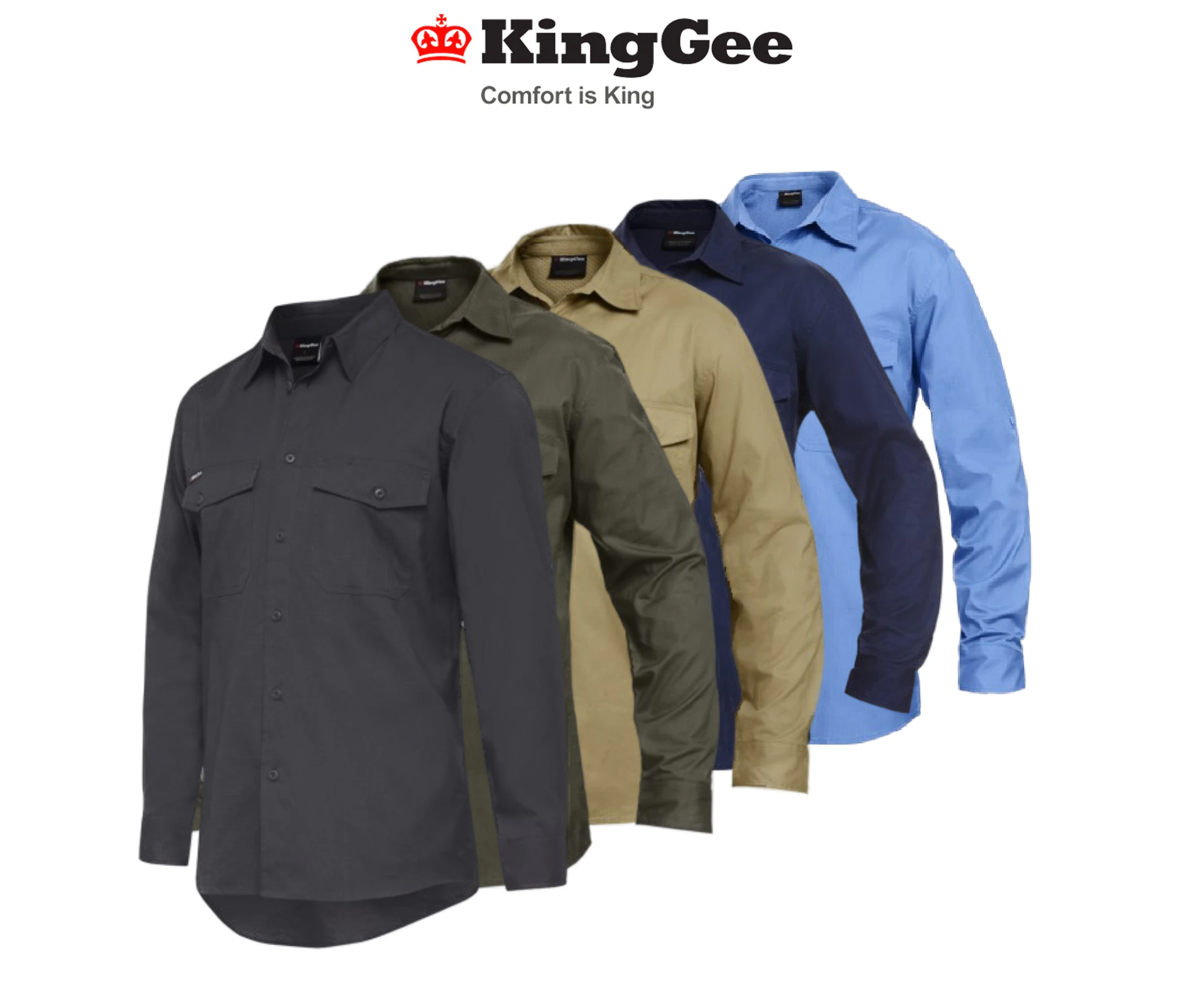 KingGee Mens Workcool 2 Shirt Long Sleeve Lightweight Breathable Workwear K14820 - Charcoal