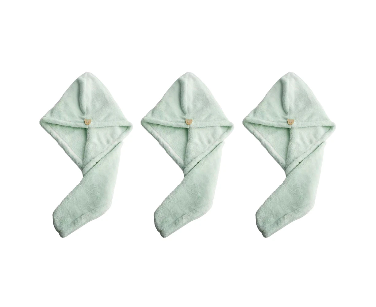 [Pack of 3 Pieces] - Soft Microfiber Hair Towel for Wet Hairs - Quick-Dry Turban for Women-green