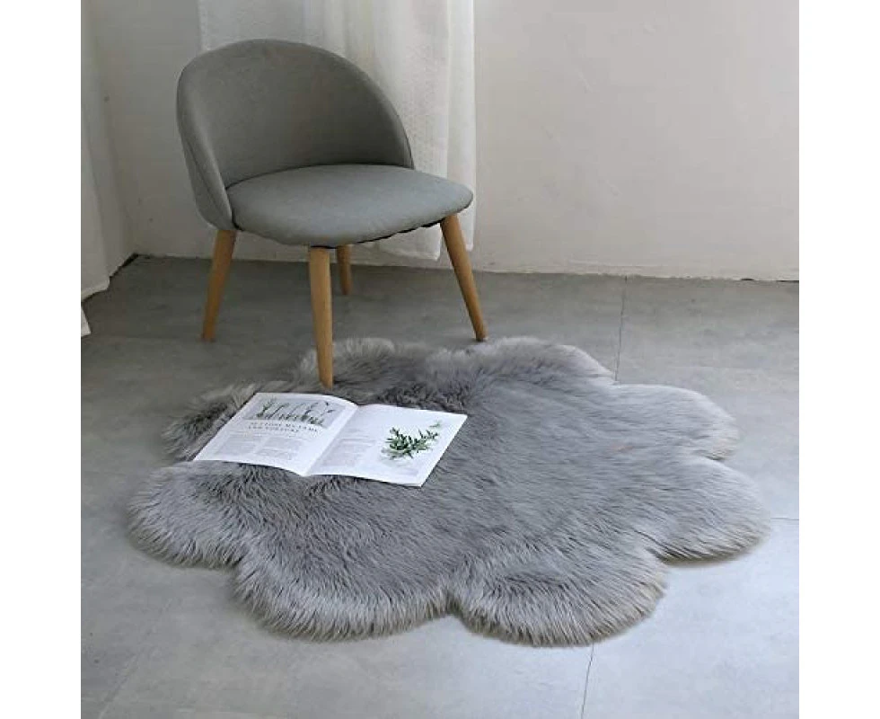 Lambskin Imitation Carpet, Faux Fur Decorative Fur Lambskin Imitation Carpet, Longhair Fur Imitation Wool Bed Rugs Sofa Mat -60 X 60 CM Grau