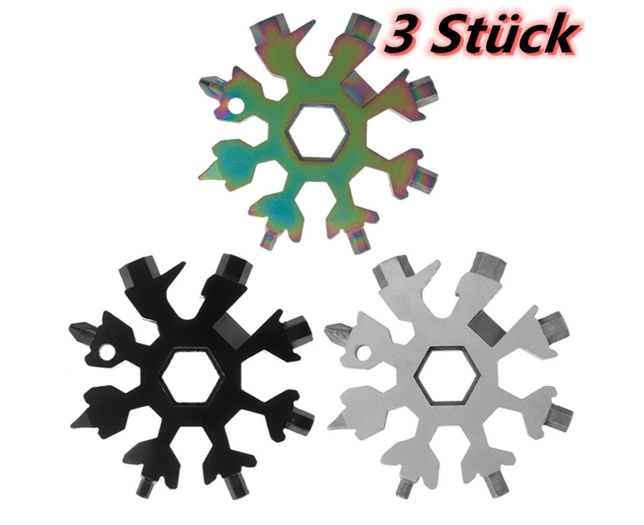 3pcs 18 In 1 Edc Snowflake Multi-tool Stainless Steel Keychain Multi-tool Bottle