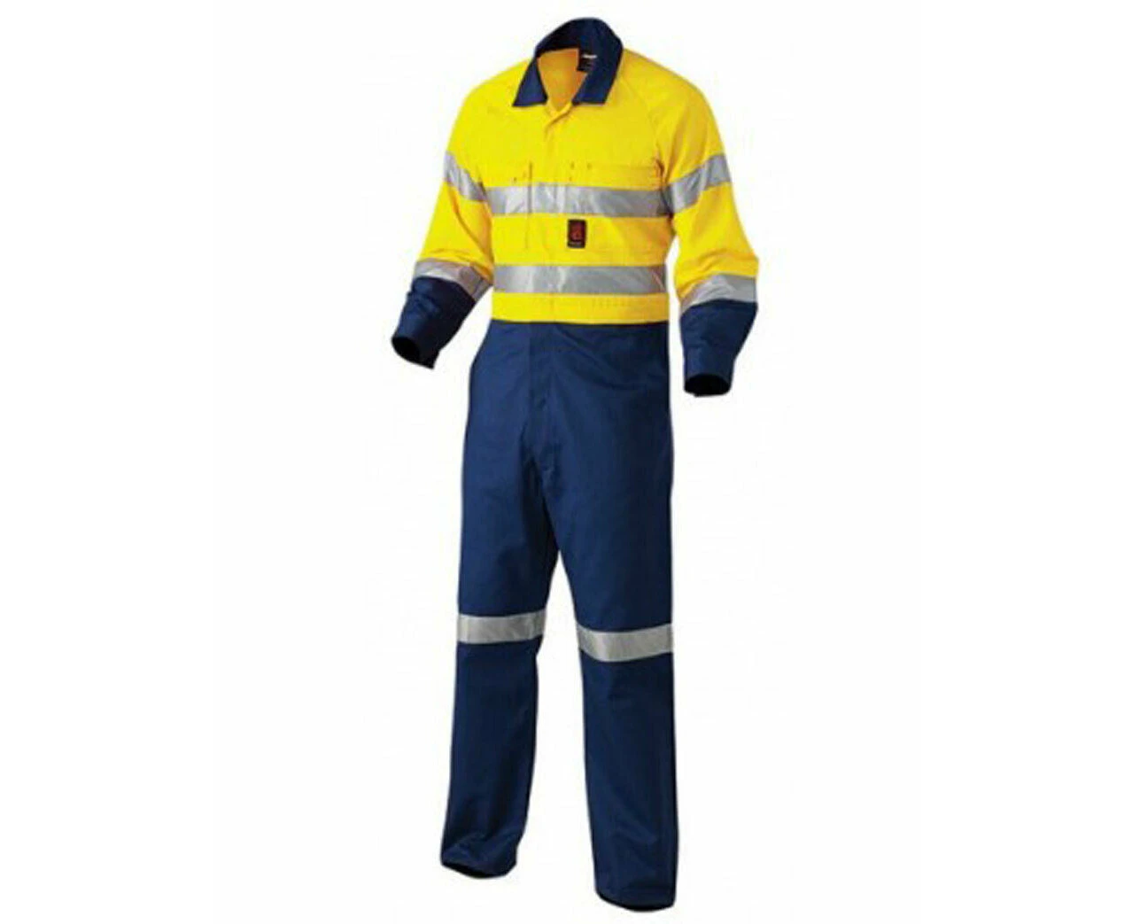 KingGee Mens Hi-Vis Combination Drill Overalls Spliced Cotton Work Safety K51525 - Yellow/Navy