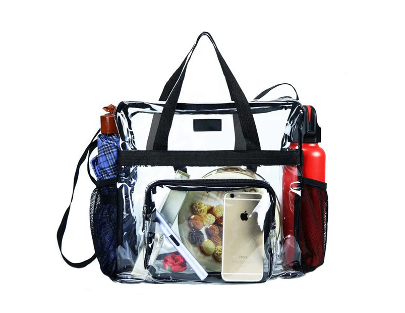 GEERTOP PVC Large Capacity Transparent Travel Tote Bag for Work Stadium Approved-Black