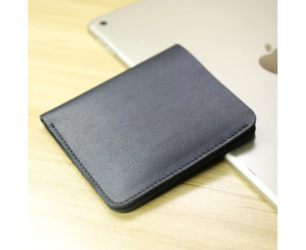 Genuine Leather Young Men small wallet Card Holder luxury designer Short Standard Wallets Casual slim money bag minimalist purse—Black