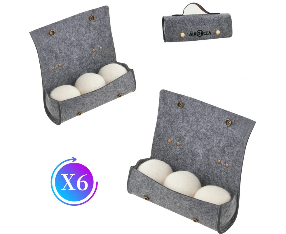 ×6PCS 100% Natural Wool Dryer Ball Fabric Laundry Accessories 6cm Washing Reusable Tumble Softener with Felt Bag