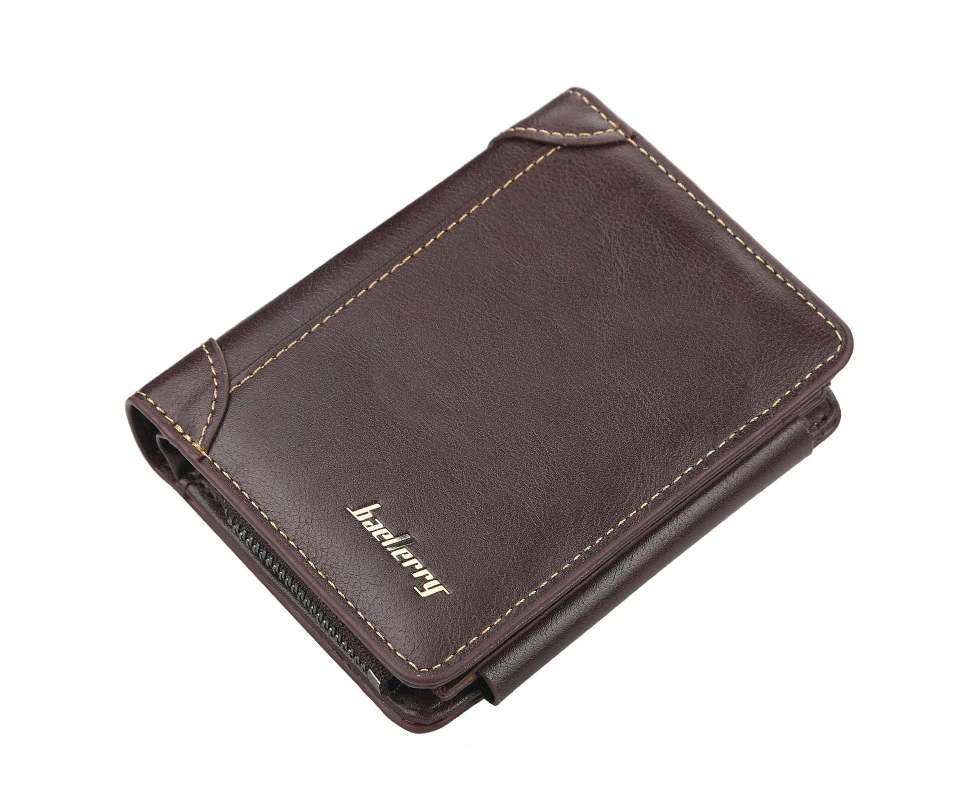 New Leather Men Wallets High Quality Zipper Short Desigh Card Holder Male Purse Vintage Coin Holder Men Wallets—Brown