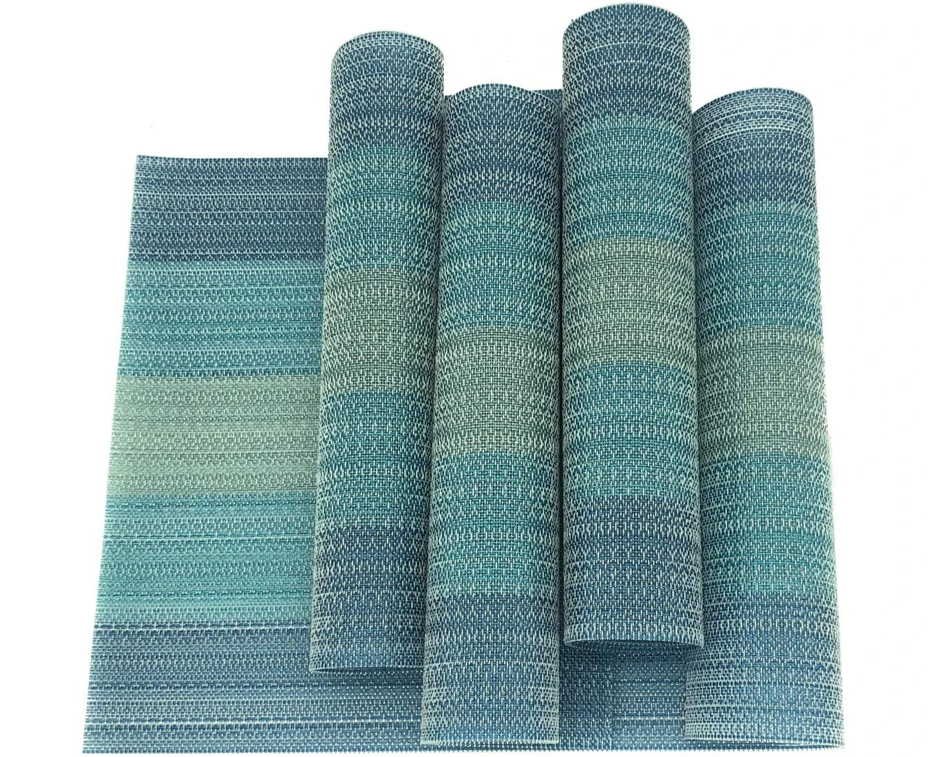 Placemats Set Of 4 For Dining Table, Washable Woven Vinyl Placemat Non Slip Heat Resistant Kitchen Table Mats, Easy To Clean(light Blue)