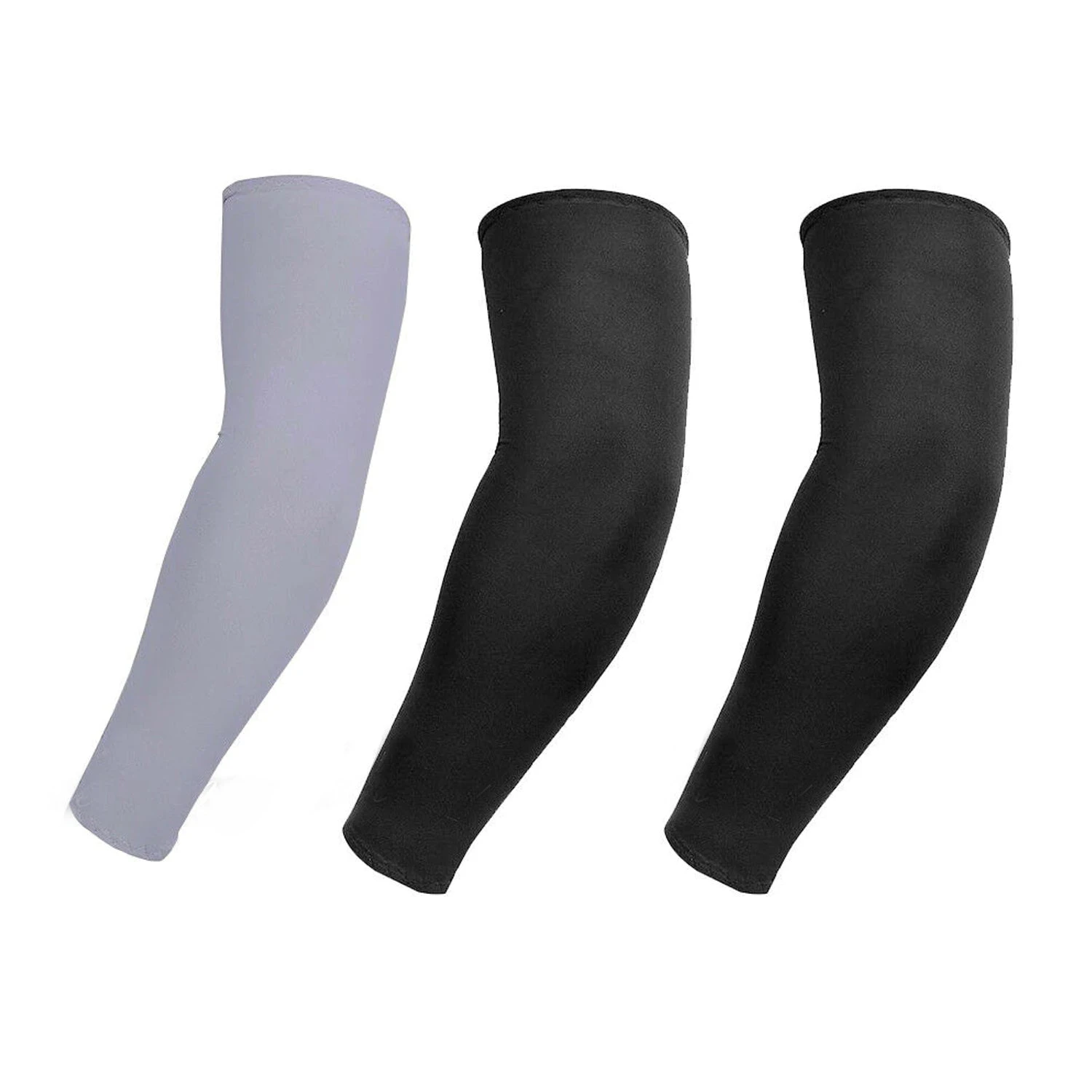 3 Pairs Cooling Sport Arm Stretch Sleeves Sun UV Protection Covers Cycling Golf - Black 2 + Grey 1