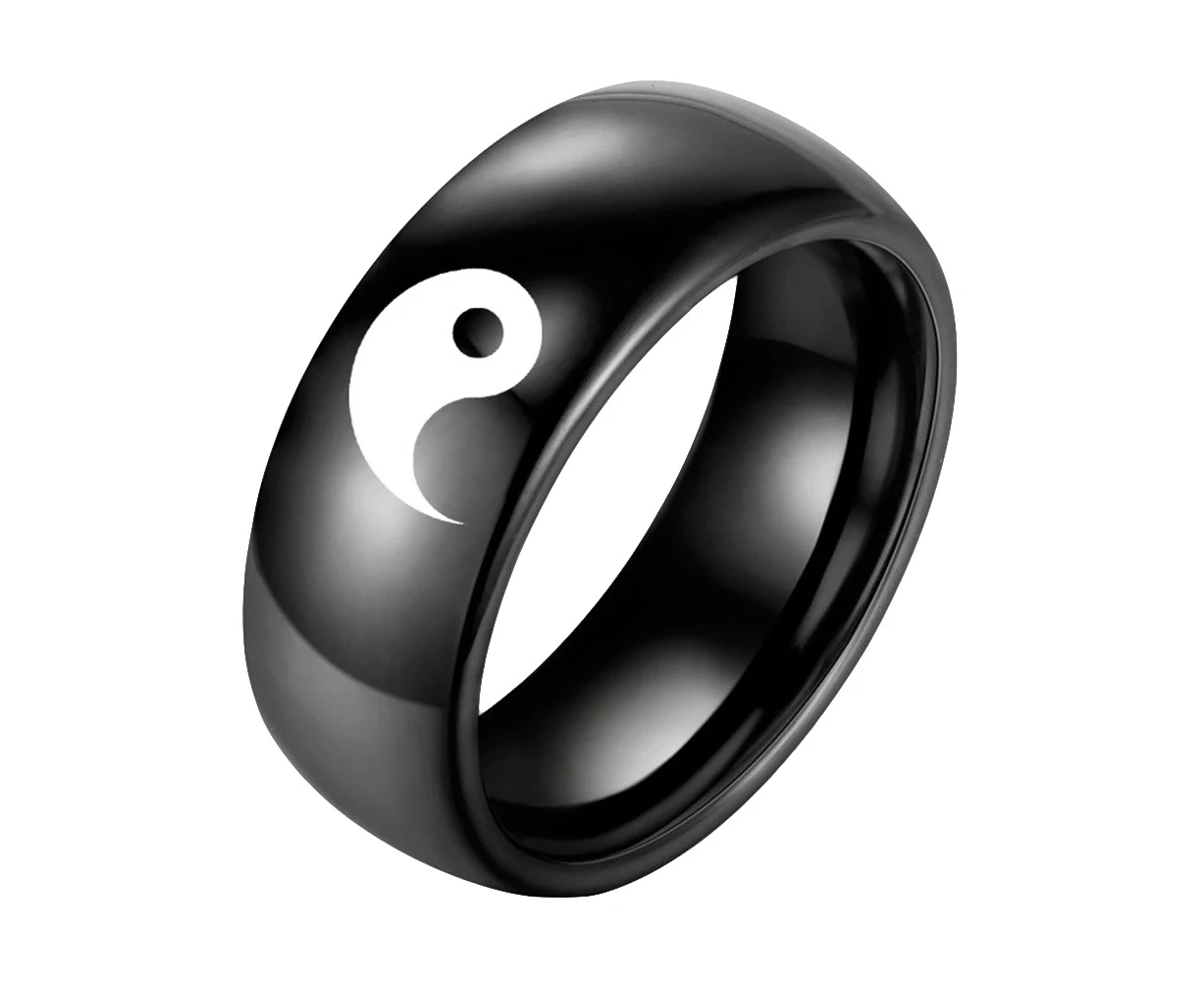 Men Women Yin Yang Sign Band Fashion Titanium Steel Ring Lover Couple JewelryBlack