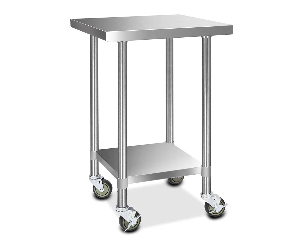 Cefito 430 Stainless Steel Kitchen Benches Work Bench Food Prep Table with Wheels 610MM x 610MM