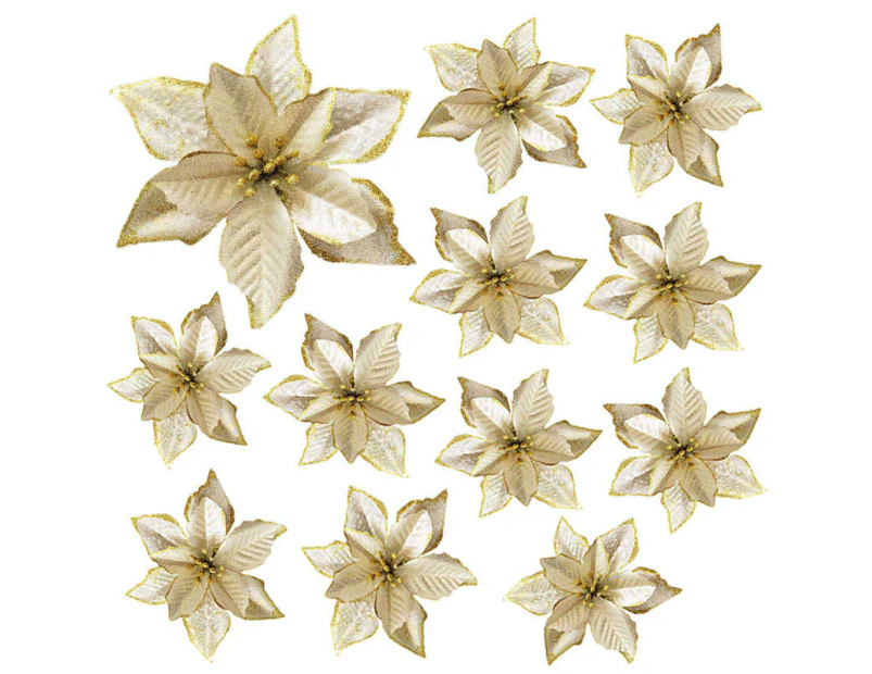 Toscano 12 Pack 15cm Phnom Penh Small Flower Christmas Tree Decoration-Gold