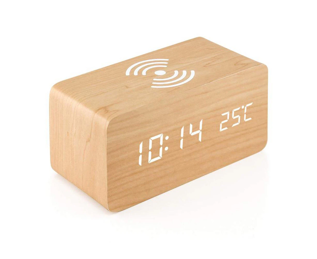 Centaurus Retro Home Desk Mute LED Digital Wireless Charging Sound Control Alarm Clock-Wooden Color