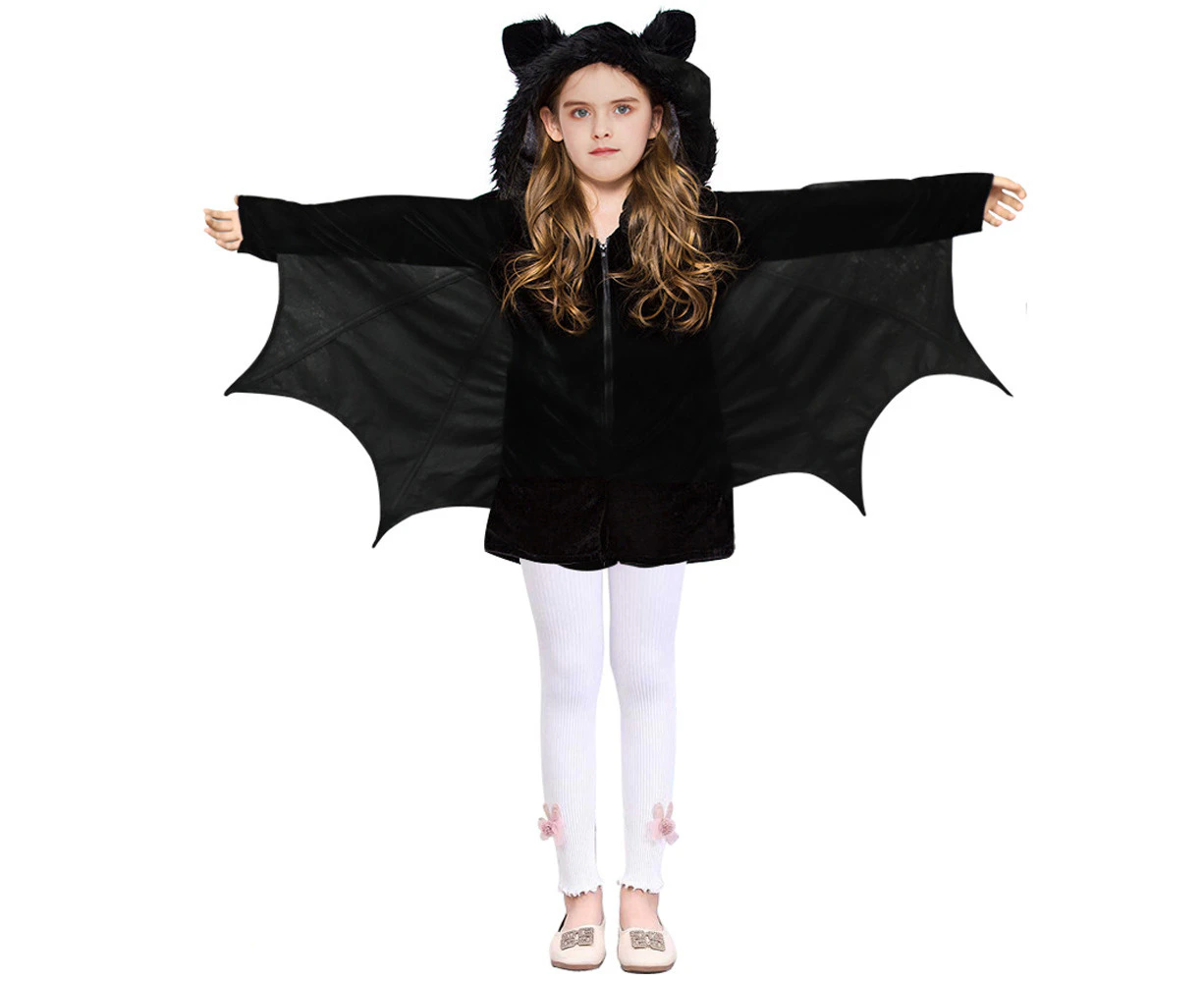 Kid's Fleece Bat Costume Child Fuzzy Flying Bat Costume upper outer garment black