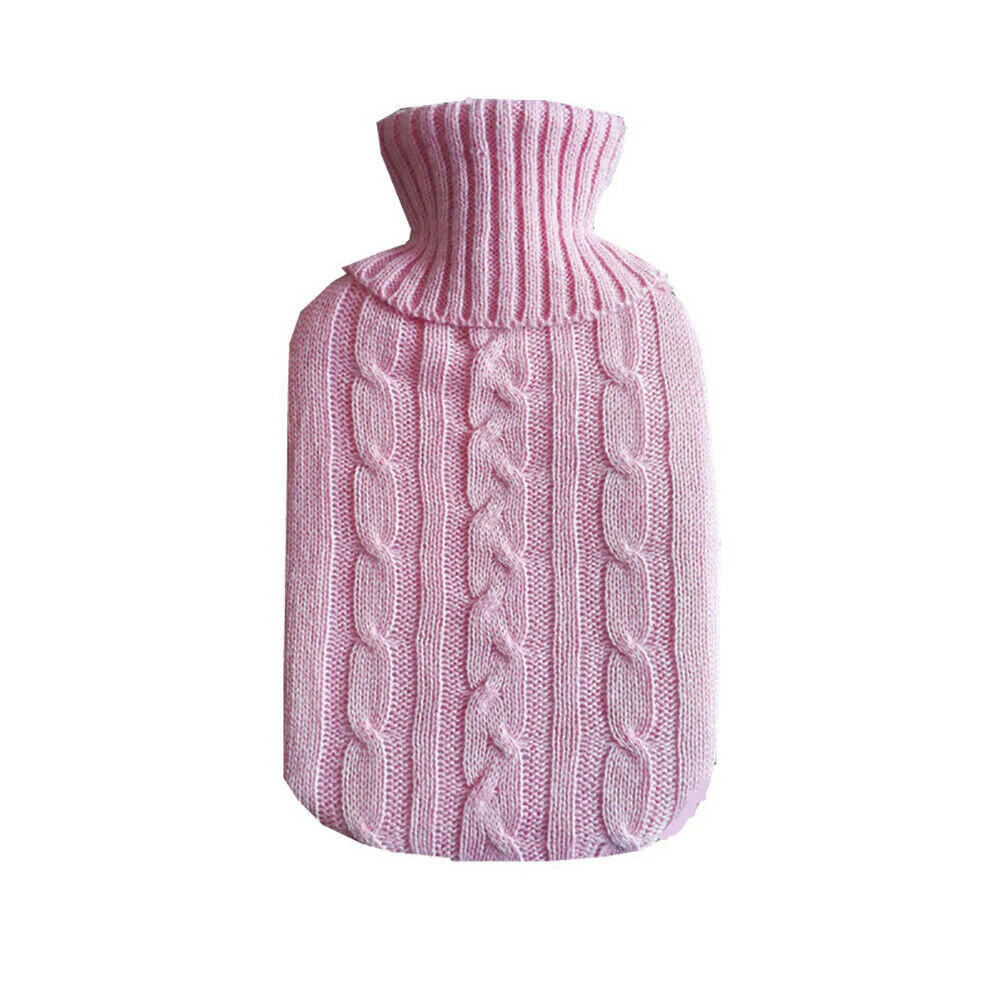 2.0 Litre Winter Hot Water Bottle Cover Knitted Warmer Grey Heat Soft Bag - pink