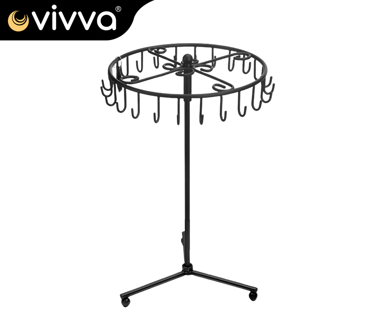 Vivva Jewelry Rotating Ring Display Holder Organizer Necklace Stand Rack - Black