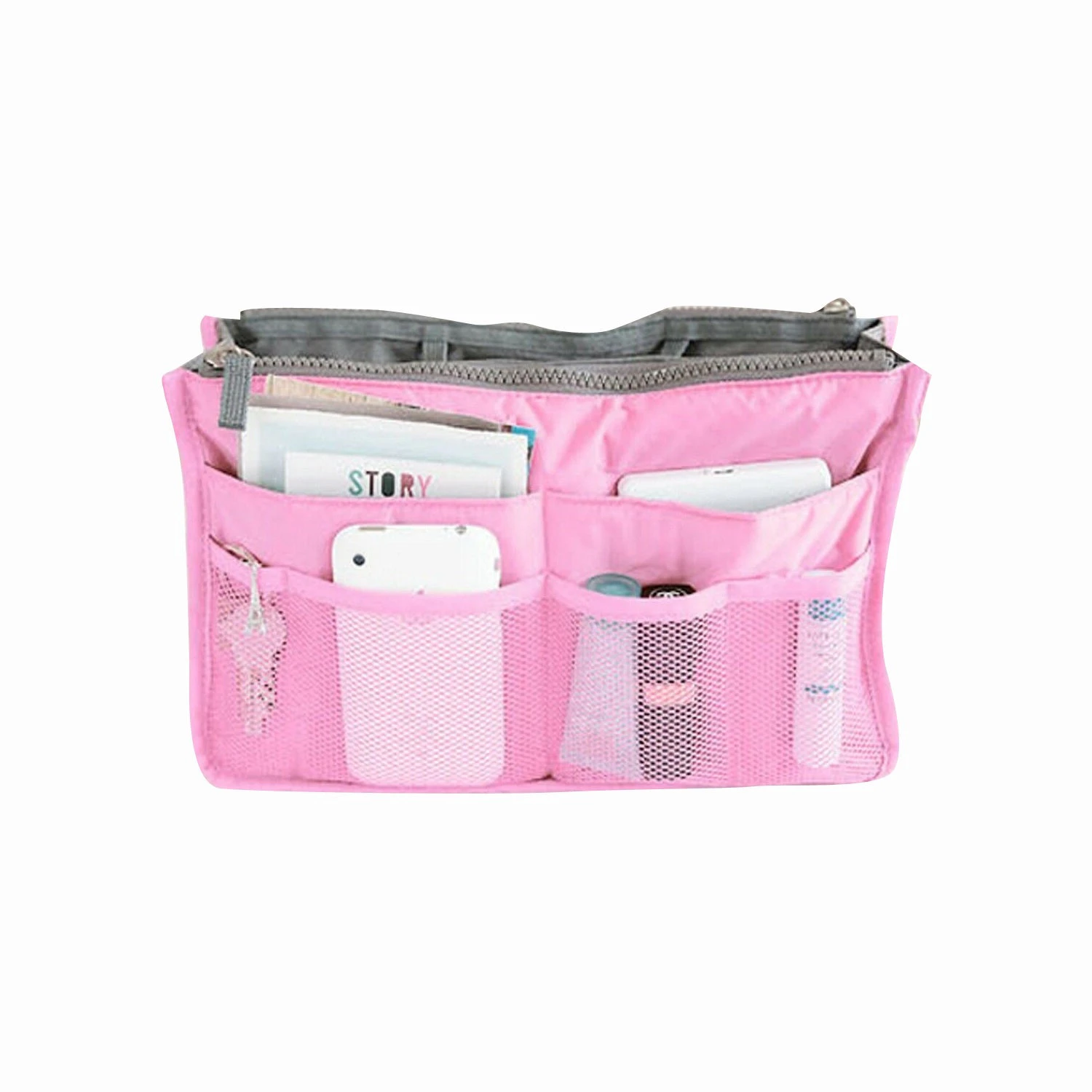 Bag Insert Organiser Handbag Women Travel Makeup Purse Wallet Pouch Organiser - Light Pink