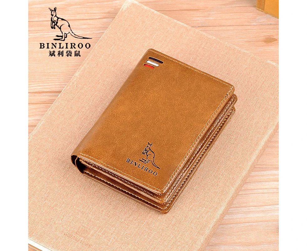 PU Leather Wallets for Men Card Holder Zipper Wallet RFID Blocking Credit ID Card Badge Holder Cover Man Coin Purse—Copper