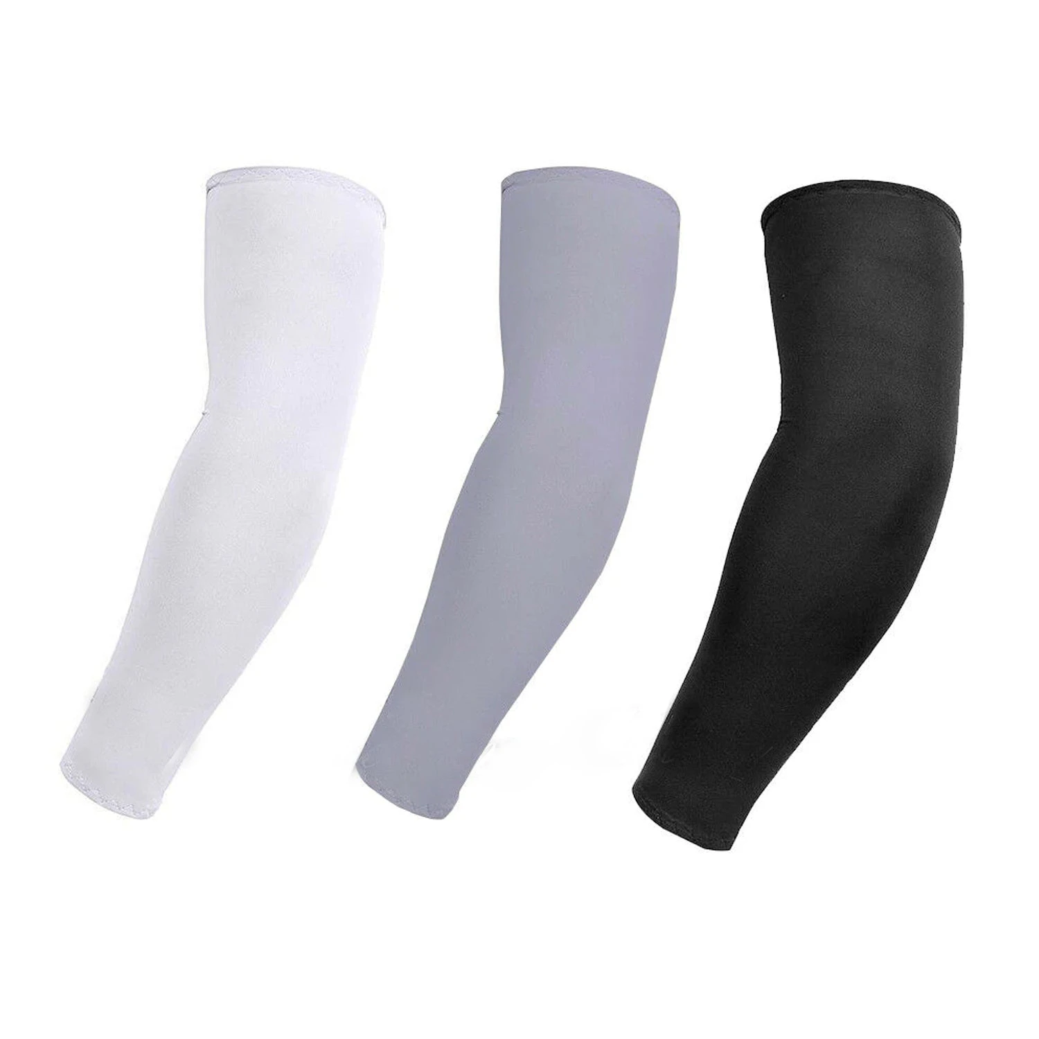 3 Pairs Cooling Sport Arm Stretch Sleeves Sun UV Protection Covers Cycling Golf - White/Grey/Black