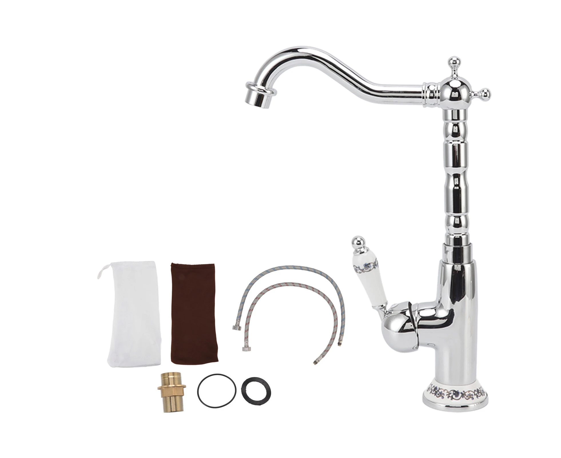 Bathroom Water Tap Retro European Style Brass Electroplating With Long Bend Hose Hot Cold Mixer Basin Faucet For Home