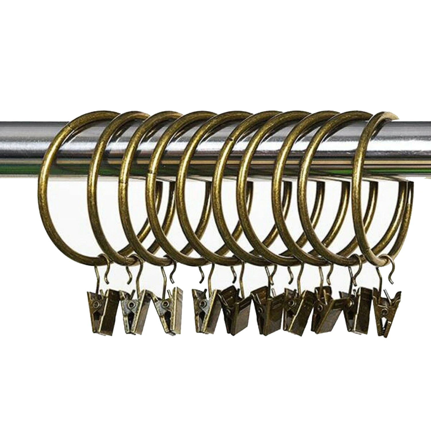 10pc Multipurpose Window Curtain Clothes Metal Clips Rings Hook Hanging - DarkGold