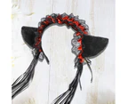 Women Hairband Gothic Lolita Ruffled Floral Lace Bells Tassels Maid Hair Accessories Photo Props Cosplay Party Plush Cat Ears Hair Hoop for Party-Black&Red