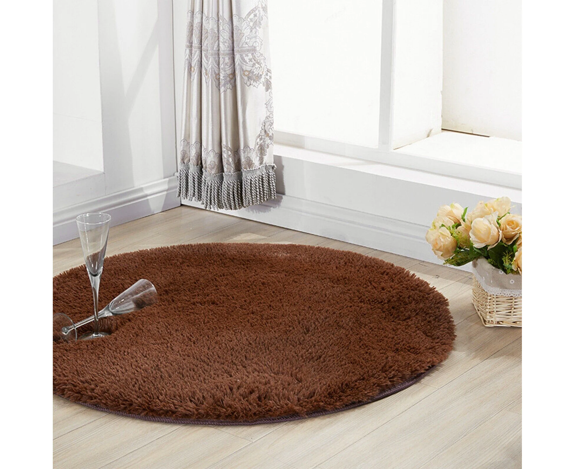 Floor Rugs 200cm Area Rugs Shaggy Plush Carpets Large Round Mat Carpet Coffee