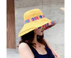 Fufu Fisherman Hat Color Patchwork Double-Sided Cotton Women Sun Shade Bucket Hat for Travel-Yellow