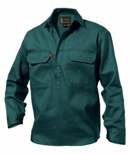 KingGee Closed Front Drill Shirt Reinforced Stitching Tough Work K04020 - Khaki