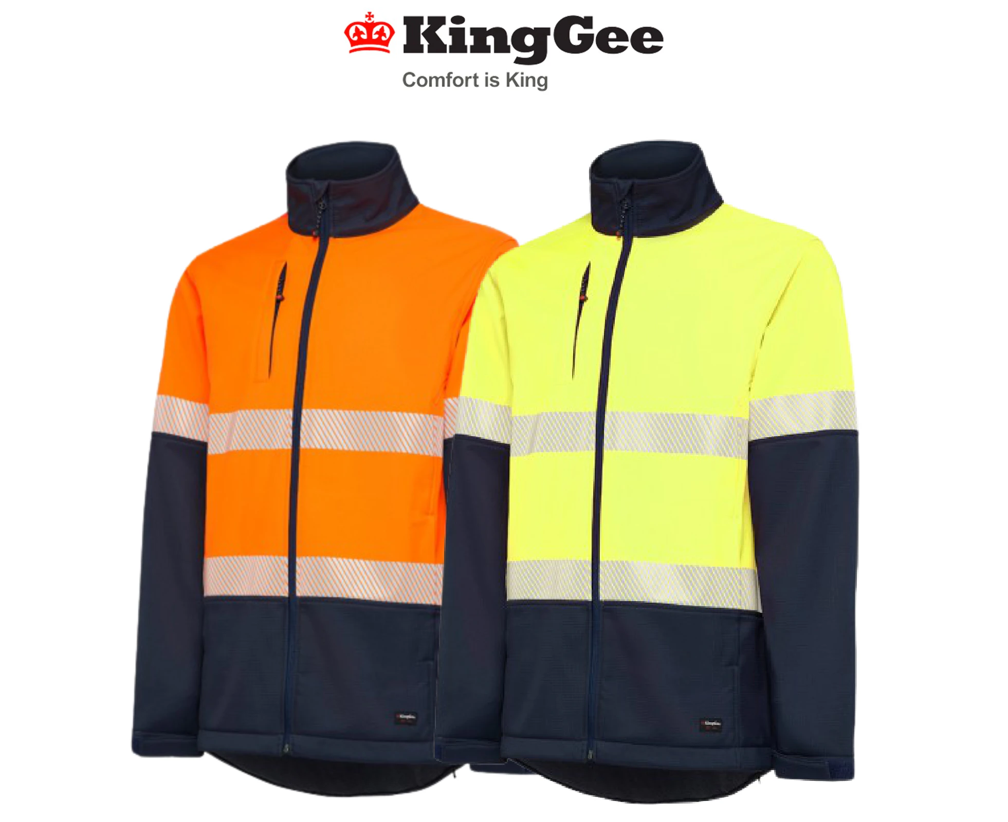 KingGee Mens Hi Vis Softshell Jacket 3 Layer Warm Fleece Comfort Work K05002 - Orange/Navy