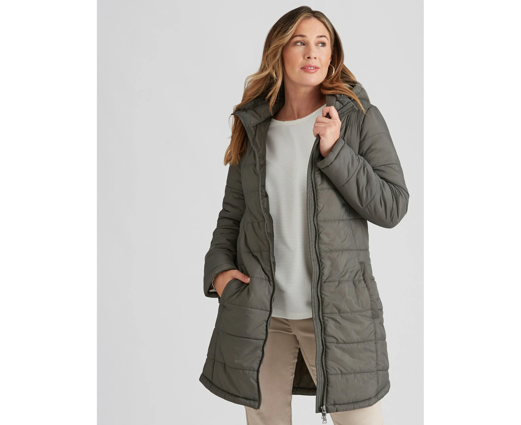 RIVERS - Womens Jackets & Vests -  Longline Padded Jacket - Dark Khaki