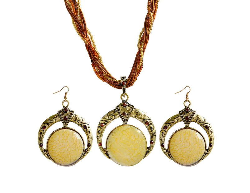 2Pcs/Set Eye-attractive Girls Earrings Necklace Compact - Beige