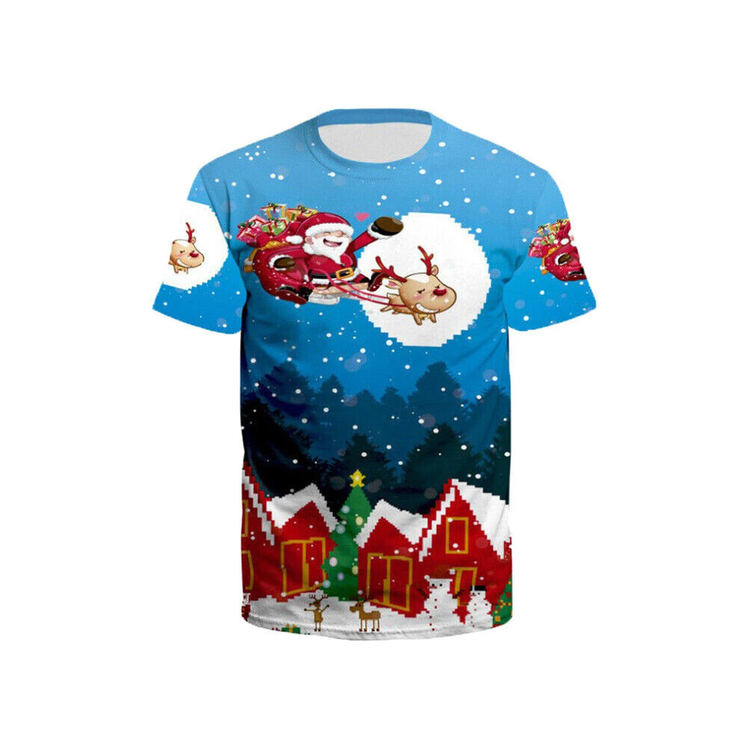 Mens Womens Christmas Xmas Santa 3D Short Sleeve Ugly T Shirt Tops Blouse D