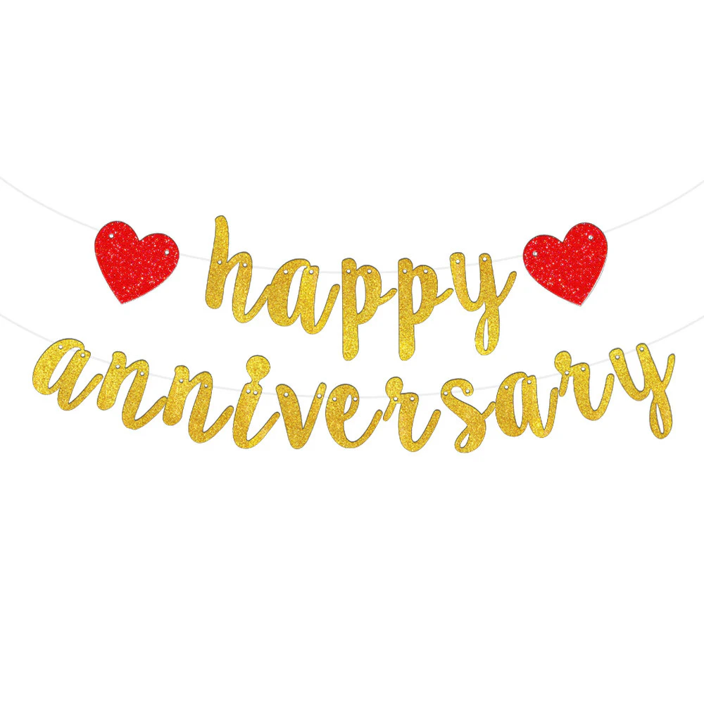 Happy Anniversary Banner Gold Party Decorations Supplies